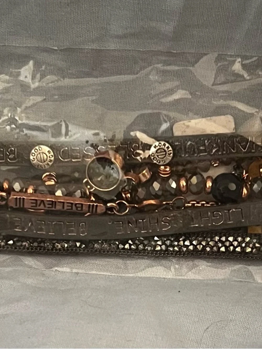 Brand New with tags and mesh gift bag a Multi strand beaded and leather bracelet - Picture 2 of 6